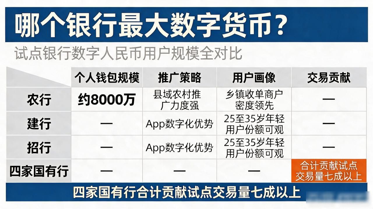哪个银行最大数字货币？试点银行数字人民币用户规模全对比