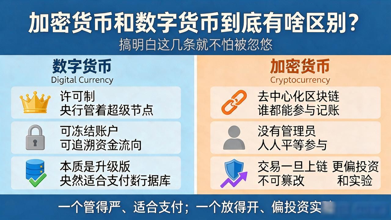 加密货币和数字货币到底有啥区别？搞明白这几条就不怕被忽悠